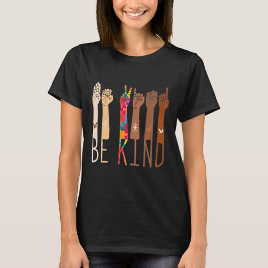 Retro Be Kind Handgebarentaal ASL Puzzel Autisme T-shirt (Voorkant)