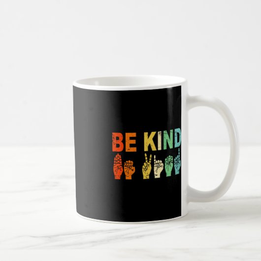 Retro Be Kind Handteken ASL Autisme Awareness Mann Koffiemok (Rechts)