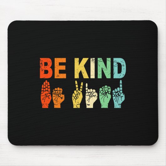 Retro Be Kind Handteken ASL Autisme Awareness Mann Muismat (Voorkant)