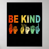 Retro Be Kind Handteken ASL Autisme Awareness Mann Poster (Voorkant)