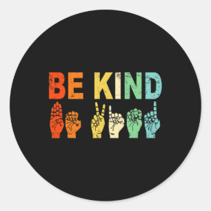 Retro Be Kind Handteken ASL Autisme Awareness Mann Ronde Sticker