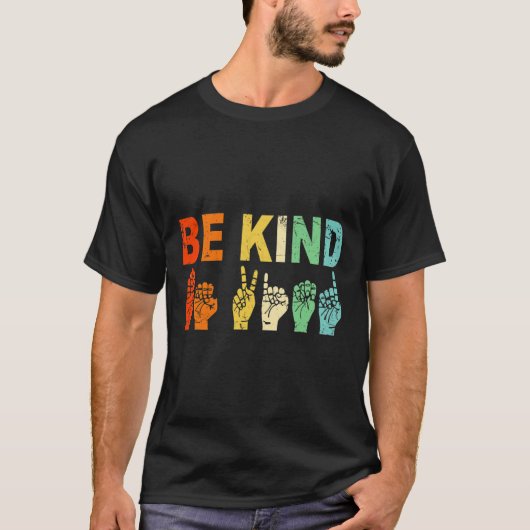 Retro Be Kind Handteken ASL Autisme Awareness Mann T-shirt (Voorkant)