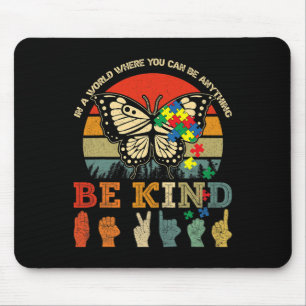 Retro Be Kind Puzzel Vlinder ASL Leraar Autisme Muismat
