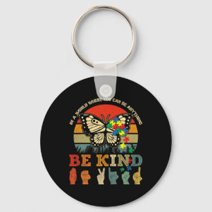 Retro Be Kind Puzzel Vlinder ASL Leraar Autisme Sleutelhanger
