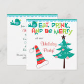 Retro be Merry Typography Holiday Party Kaart (Voorkant / Achterkant)