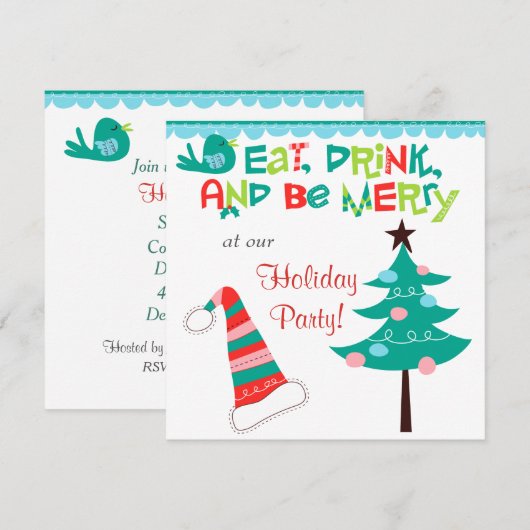 Retro be Merry Typography Holiday Party Kaart (Voorkant / Achterkant)