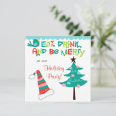 Retro be Merry Typography Holiday Party Kaart (Staand voorkant)