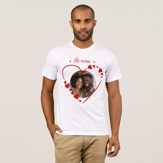 Retro Be Mine Script & Sketch Heart Photo  T-shirt (Voorkant volledig)