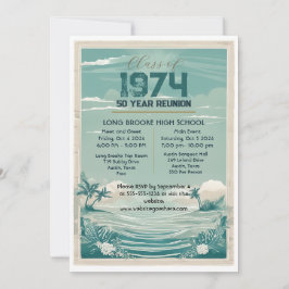 Retro Beach 1974 50 jaar High School Reunion Kaart