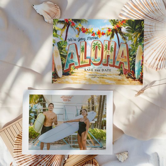 Retro Beach | Aloha Tropical Wedding Save The Date