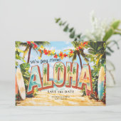 Retro Beach | Aloha Tropical Wedding Save The Date (Staand voorkant)