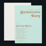 Retro Beach | Aqua Bachelorette Kaart<br><div class="desc">Dit retro strand | uitnodiging van de aqua bachelorette-partij is perfect voor uw eenvoudige , kleurrijke feest in de tropische boho zomerbachelorette. Het unieke bohemische middeleeuwse lettertype geeft dit ontwerp een klassiek, minimalistisch hippiebeeld. Stel dat je op zoek bent naar een design dat heldere, rustige oceaankleuren bevat voor je creatieve...</div>