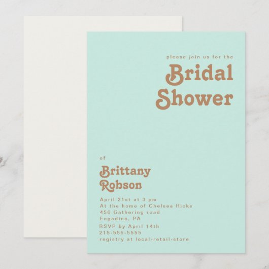 Retro Beach | Aqua Bridal Shower Kaart (Voorkant / Achterkant)