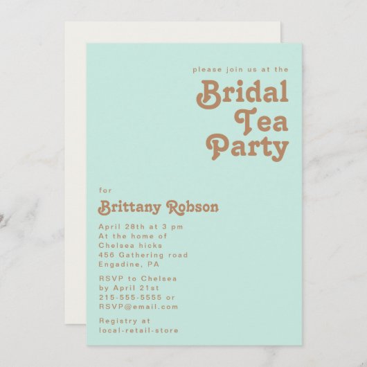 Retro Beach | Aqua Bridal Tea Party Invitation Kaart (Voorkant / Achterkant)