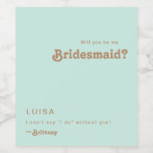 Retro Beach | Aqua Bridesmaid-voorstel Wijnlabel Wijn Etiket (Enkel label)