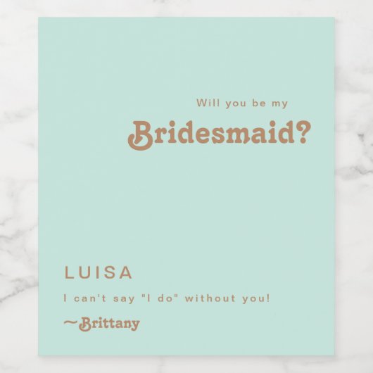 Retro Beach | Aqua Bridesmaid-voorstel Wijnlabel Wijn Etiket (Enkel label)