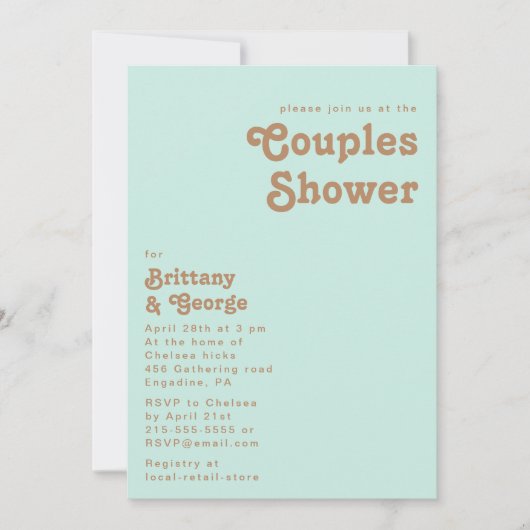 Retro Beach | Aqua Couples Shower Invitation Kaart (Voorkant)