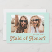 Retro Beach Aqua Foto Maid of Honor proposal Kaart (Voorkant)