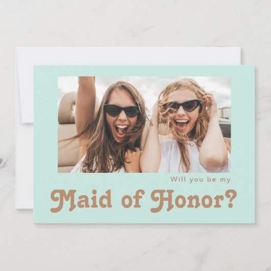 Retro Beach Aqua Foto Maid of Honor proposal Kaart (Voorkant)