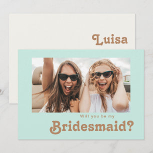 Retro Beach   Aqua Photo Bridesmaid-voorstelkaart Kaart