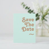 Retro Beach | Aqua Save the Date Briefkaart (Staand voorkant)