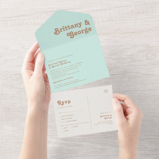 Retro Beach | Aqua Seal and Send All In One Uitnodiging (Afscheurbaar)