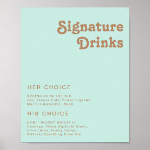 Retro Beach Aqua Signature Drink Sign Poster