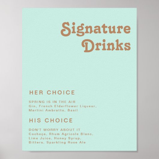 Retro Beach | Aqua Signature Drink Sign Poster (Voorkant)