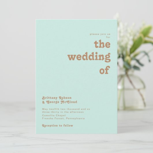 Retro Beach | Aqua the Wedding of Invitation Kaart (Staand voorkant)