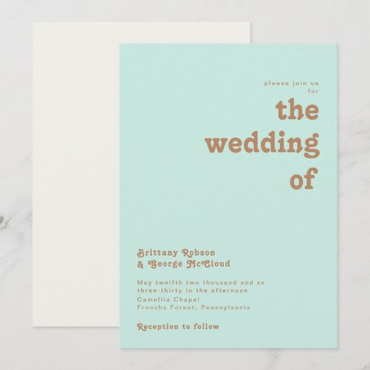 Retro Beach | Aqua the Wedding of Invitation Kaart (Voorkant / Achterkant)