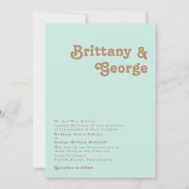 Retro Beach | Aqua Traditional Wedding Invitation Kaart