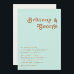 Retro Beach | Aqua Traditional Wedding Invitation Kaart<br><div class="desc">Dit retro strand | traditionele aqua trouwuitnodiging is perfect voor je eenvoudige , kleurrijke tropische boho-zomerbruiloft. Het unieke bohemische middeleeuwse lettertype geeft dit ontwerp een klassiek, minimalistisch hippiebeeld. Stel dat je op zoek bent naar een design dat heldere, rustige oceaankleuren bevat voor je creatieve 70's strandbruiloft. In dat hoesje zijn...</div>