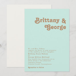 Retro Beach | Aqua Traditional Wedding Invitation Kaart