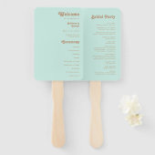 Retro Beach | Aqua Wedding Programme Hand Fan Handwaaier (Voorkant en achterkant)
