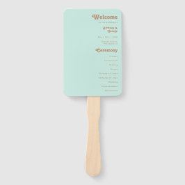 Retro Beach | Aqua Wedding Programme Hand Fan Handwaaier