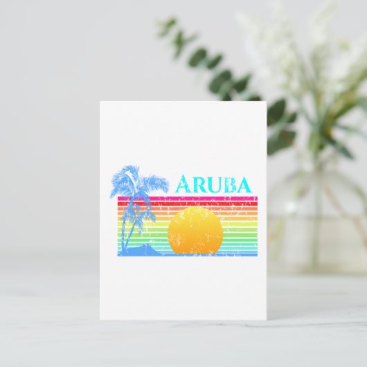 Retro Beach Aruba Sunset Briefkaart (Staand voorkant)