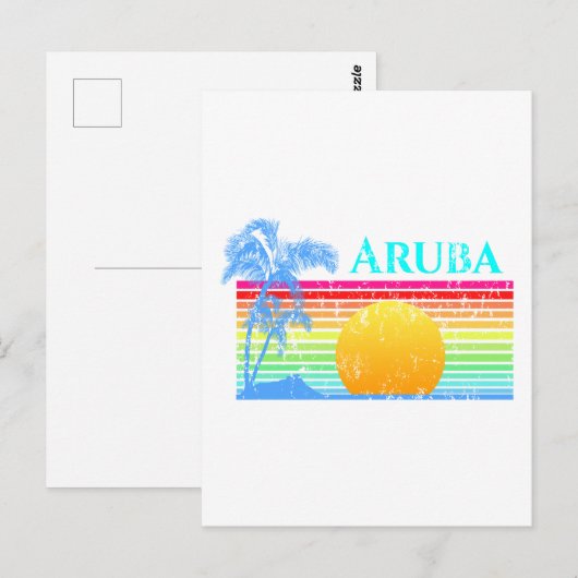 Retro Beach Aruba Sunset Briefkaart (Voorkant / Achterkant)