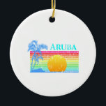Retro Beach Aruba Sunset Keramisch Ornament<br><div class="desc">Een klassiek retro-strandontwerp van een oceaanzonsondergang en palmbomen voor de Aruba-eilanden. Een geweldige cadeau voor elke Caribische vakantie.</div>