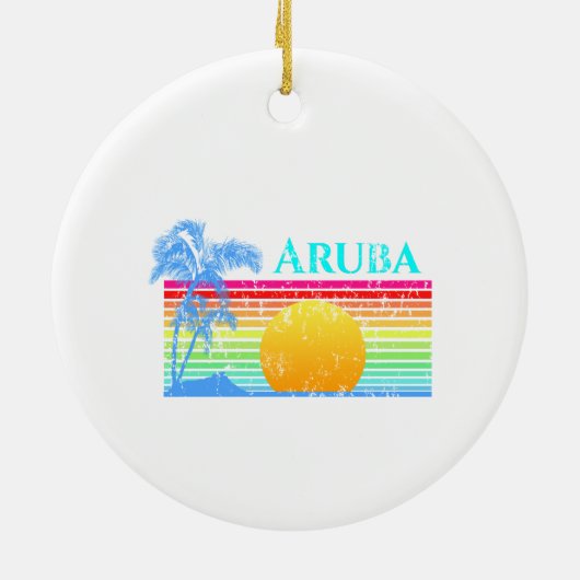 Retro Beach Aruba Sunset Keramisch Ornament (Achterkant)