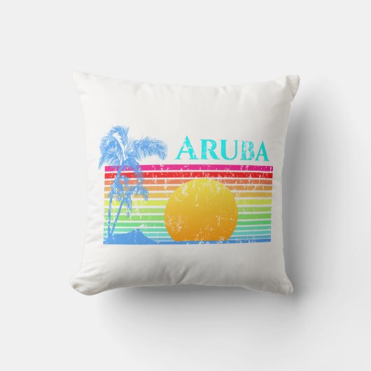 Retro Beach Aruba Sunset Kussen (Voorkant)