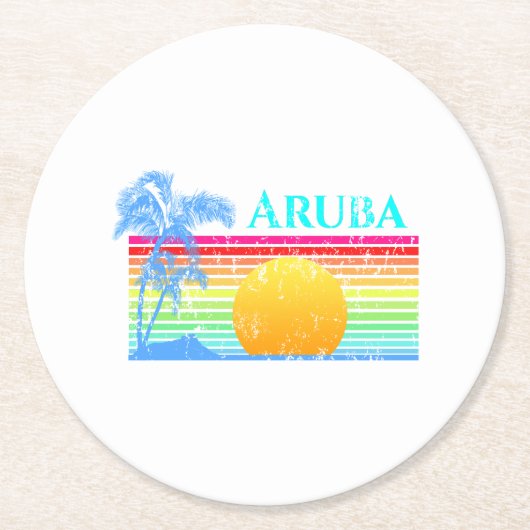 Retro Beach Aruba Sunset Ronde Kartonnen Onderzetter (Voorkant)