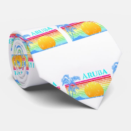 Retro Beach Aruba Sunset Stropdas (Opgerold)