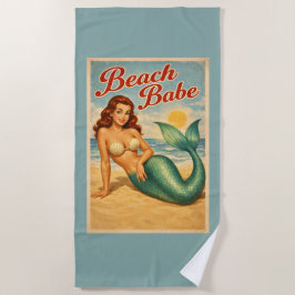 Retro Beach Babe Pin-Up Zeemeermin | Turquoise Mer Strandlaken