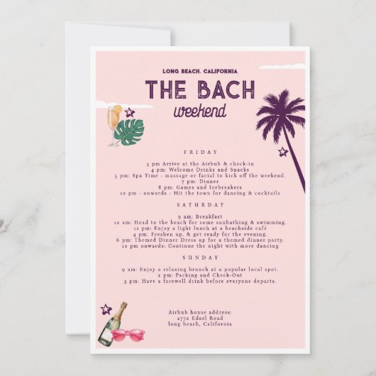 Retro Beach Bachelorette Weekend Route Kaart (Achterkant)