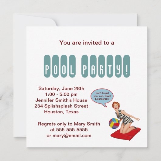 Retro Beach Ball Pool Party Kaart (Achterkant)