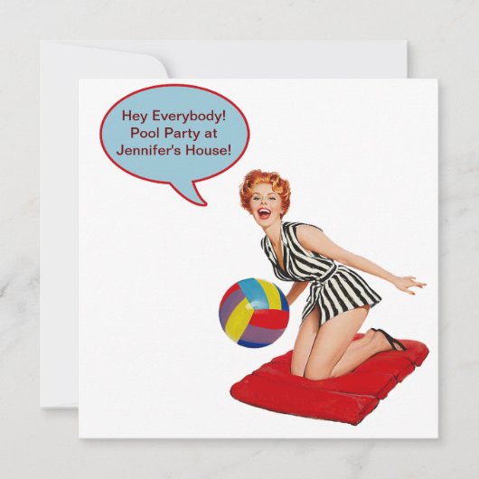 Retro Beach Ball Pool Party Kaart (Voorkant)