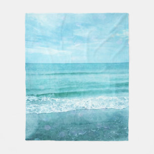 Retro Beach - Blauwgroen blauwe Waterverf voor de Fleece Deken