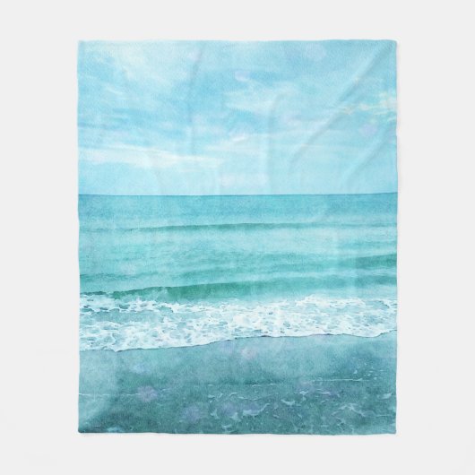 Retro Beach - Blauwgroen blauwe Waterverf voor de Fleece Deken (Voorkant)