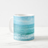 Retro Beach - Blauwgroen blauwe Waterverf voor de  Koffiemok (Voorkant links)