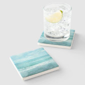 Retro Beach - Blauwgroen blauwe Waterverf voor de  Stenen Onderzetter (Zijkant)